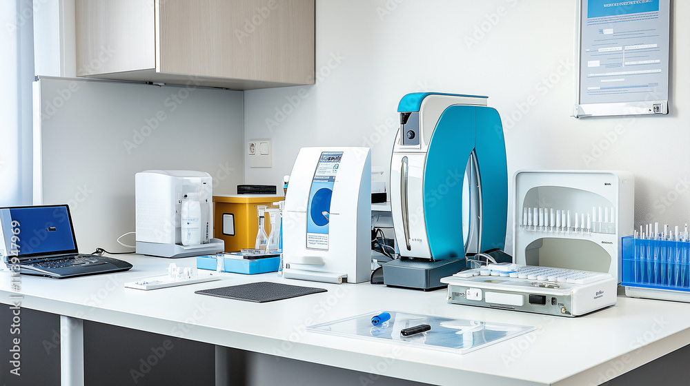 Advanced genetic testing equipment in modern laboratory. Precision tools for DNA analysis and medical research, symbolizing scientific progress and personalized healthcare solutions. Advanced genetic testing equipment in modern laboratory. Precision tools for DNA analysis and medical research, symbolizing scientific progress and personalized healthcare solutions.