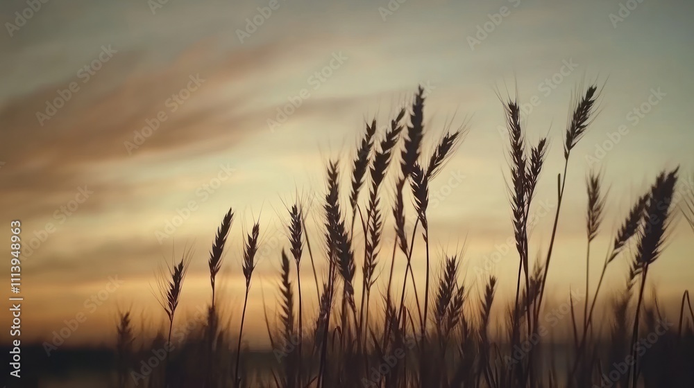 Silhouetted Wheat Stalks at Sunset Golden Sky Silhouetted Wheat Stalks at Sunset Golden Sky
