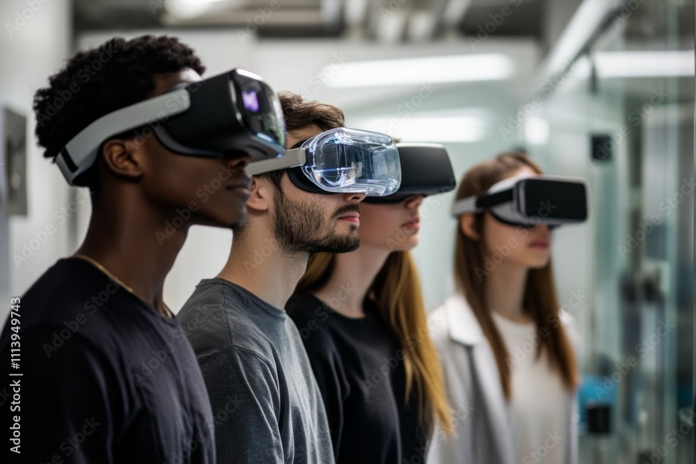 Scientists doing research in a laboratory wearing VR glasses Scientists doing research in a laboratory wearing VR glasses