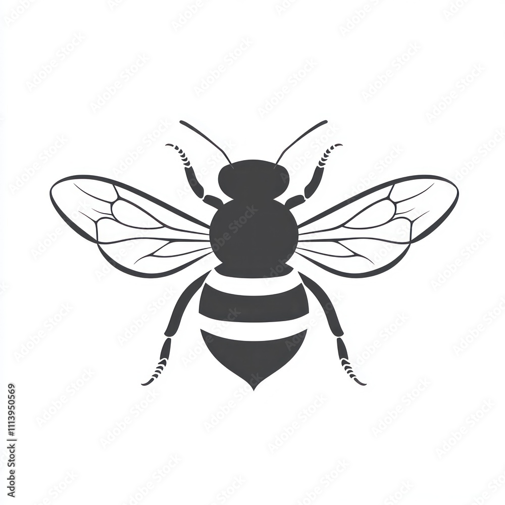 Simple black and white bee illustration. Simple black and white bee illustration.