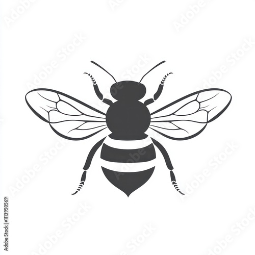 Simple black and white bee illustration.