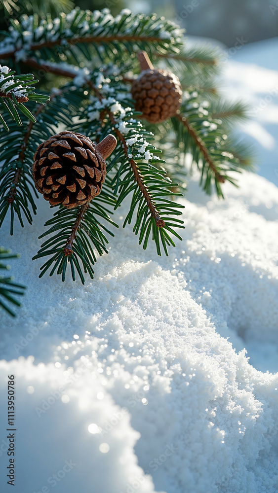 Festive Pine Branches and Cones on Snow: Perfect for Holiday Marketing, Greeting Cards, and Winter Decor Festive Pine Branches and Cones on Snow: Perfect for Holiday Marketing, Greeting Cards, and Winter Decor