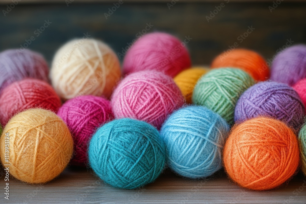 Balls of colorful yarn sit on a rustic wooden table, ready for knitting or crocheting projects Balls of colorful yarn sit on a rustic wooden table, ready for knitting or crocheting projects