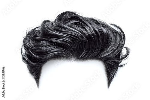 Black hair wig isolated on white background, ideal for hair transplant procedures and restoration treatments