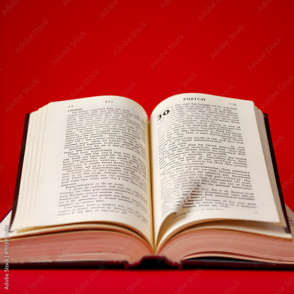 Close-up of open book against red background Close-up of open book against red background