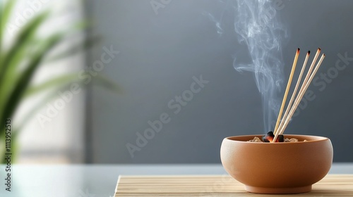 Isolated Incense Stand with Incense Sticks Shiny Ceramic Incense Vase or Censer with on Background with Copy Space Used during Meditation Religious Practice