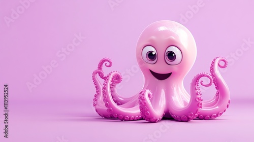 Cute cartoon octopus on pink background. Happy smiling octopus. photo