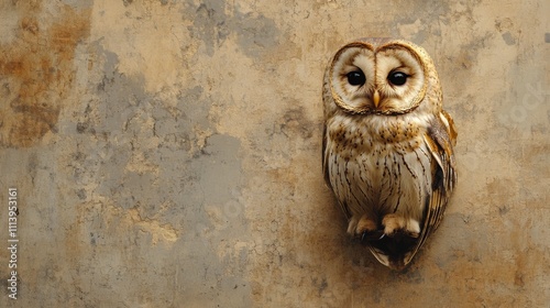 Barn Owl Perched on Rustic Wall photo