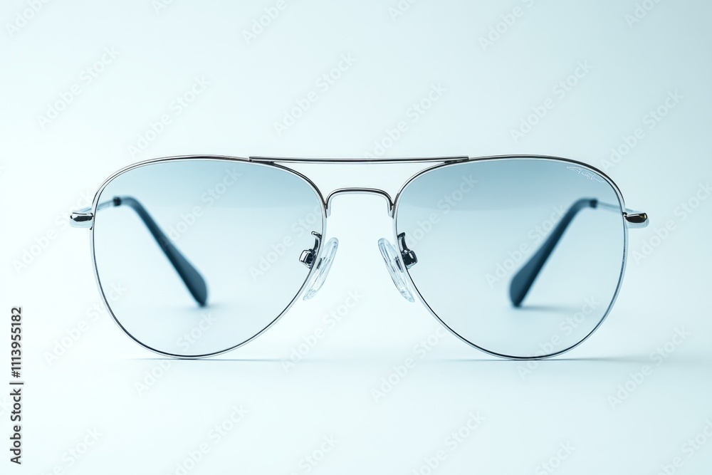 Stylish aviator sunglasses with blue lenses are showcased against a clean white backdrop, emphasizing their sleek design and timeless appeal Stylish aviator sunglasses with blue lenses are showcased against a clean white backdrop, emphasizing their sleek design and timeless appeal