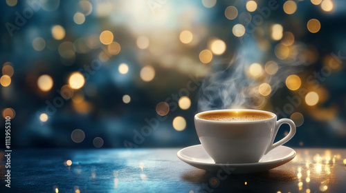 Wallpaper Mural Steaming espresso in white cup with bokeh background. Torontodigital.ca