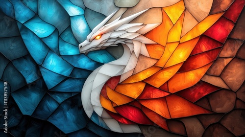 Vibrant Dragon in Stained Glass Art Style