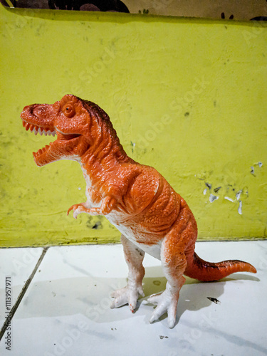 Fototapeta Naklejka Na Ścianę i Meble -  Children's toys rubber dinosaur characters. 3D dinosaur character toys.