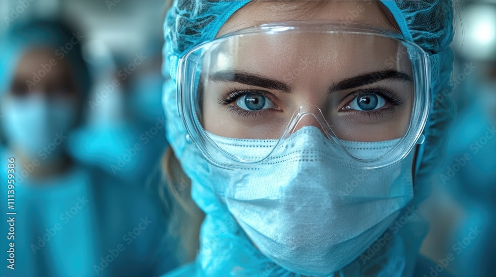 Dedicated healthcare worker in full protective gear conveys commitment to safety and sanitation in a hospital setting during critical times Dedicated healthcare worker in full protective gear conveys commitment to safety and sanitation in a hospital setting during critical times