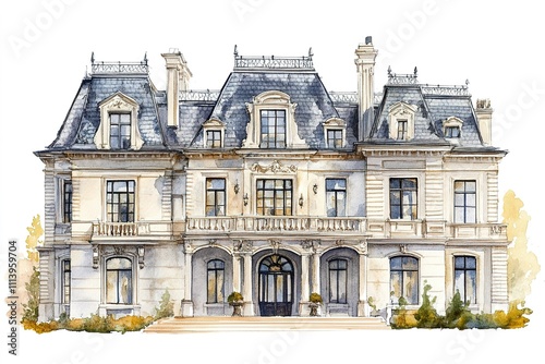 Elegant mansion sketch, exquisite detail, architectural beauty