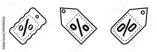 Set of discount coupon or shopping tag. Label with percentage, discount offer tag symbol. Black Friday  discount, sale label. Sale price tag with discount offer. Eps 10.