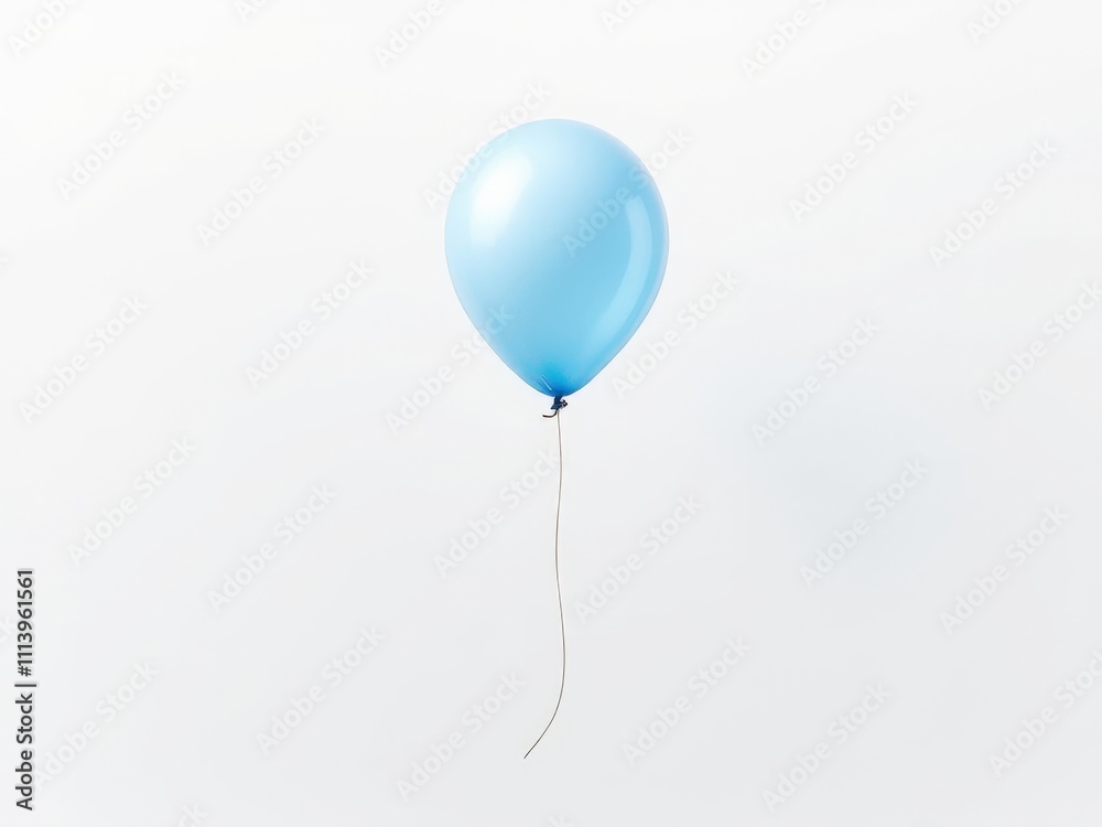 Minimalist Blue Balloon Floating Against a Soft White Background Minimalist Blue Balloon Floating Against a Soft White Background