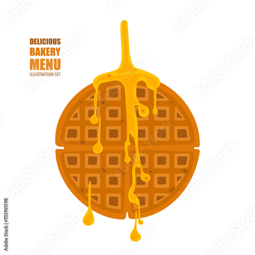 Vector illustration of food, bakery, waffle, cake, cream, pastry, handmade bread, cooking, sweet products, food menu. Empty isolated on white background. For posters, signs, cards and advertisements
