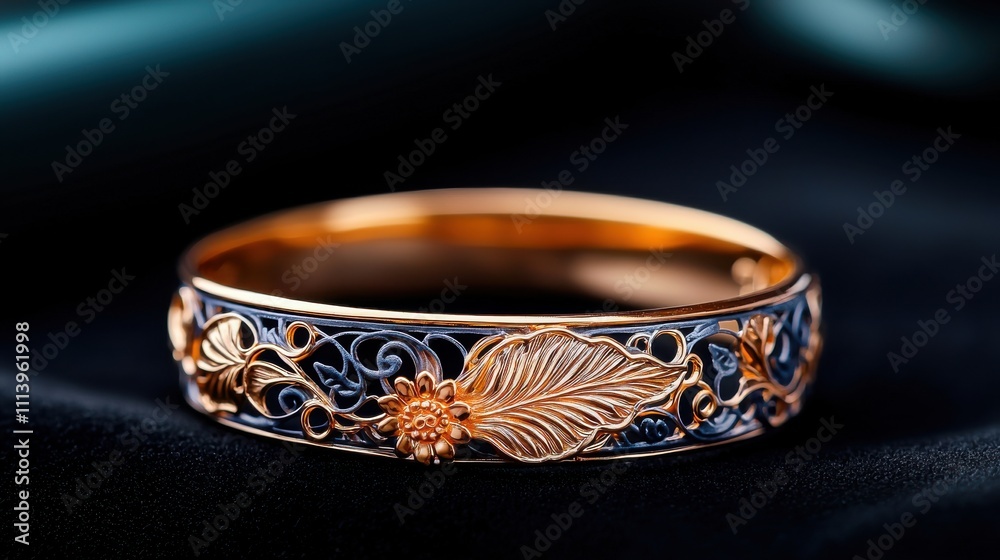Elegant Gold Bangle with Intricate Filigree Design Elegant Gold Bangle with Intricate Filigree Design