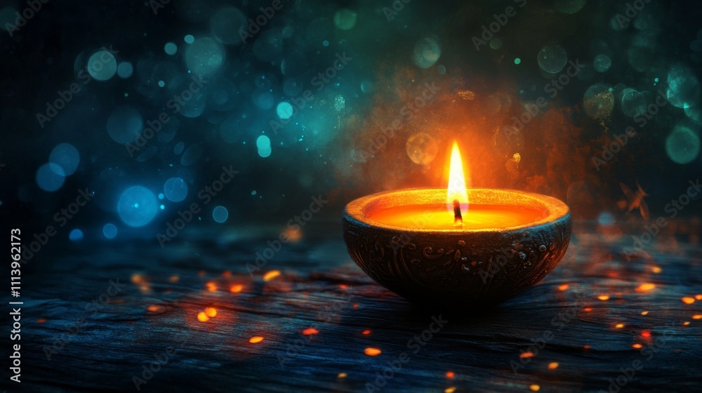 Mystical Candlelight on Wooden Surface Mystical Candlelight on Wooden Surface