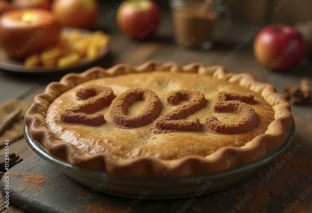 2025 spelled in cinnamon sugar on a freshly baked apple pie 2025 spelled in cinnamon sugar on a freshly baked apple pie