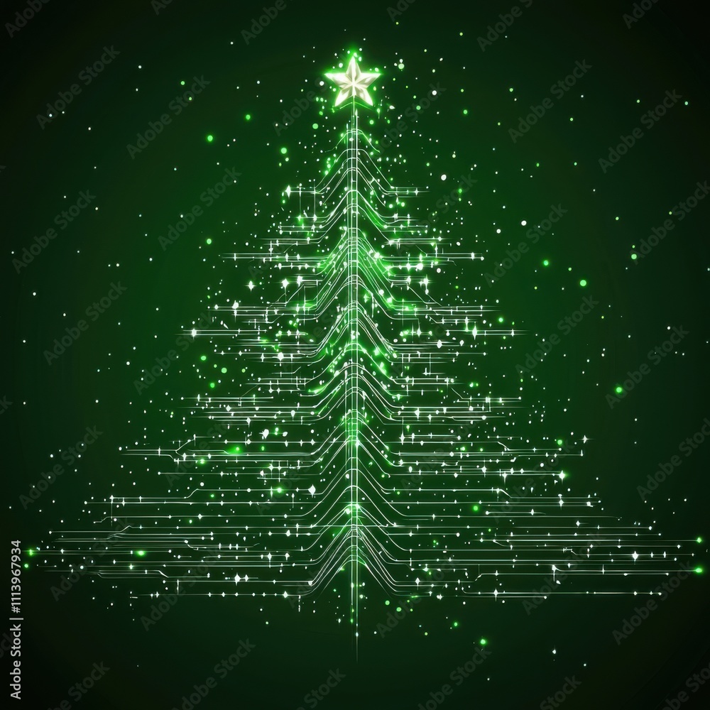 digital glowing tech christmas tree on green background
digital glowing tech christmas tree on green background