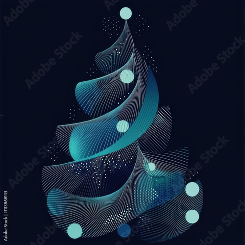 digital glowing tech christmas tree on black background	