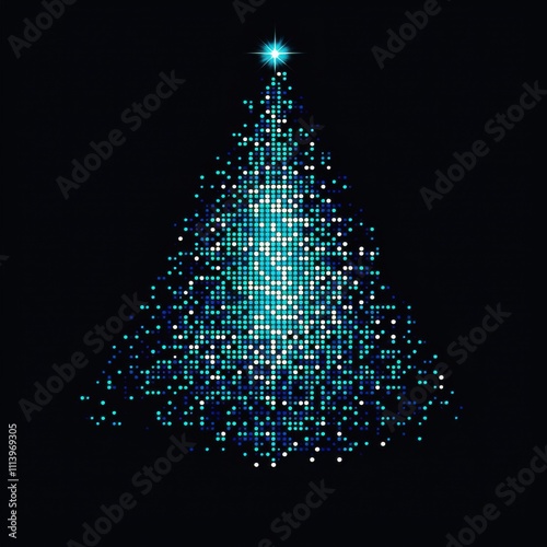 digital glowing tech christmas tree on black background	