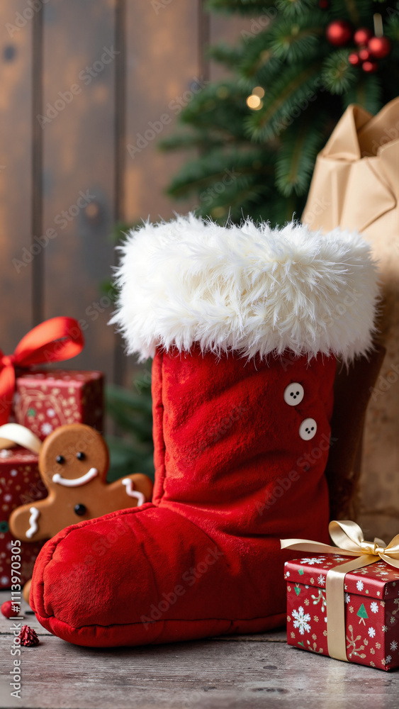 Festive Santa Boot with Gifts: Perfect for Holiday Marketing, E-commerce, and Seasonal Promotions Festive Santa Boot with Gifts: Perfect for Holiday Marketing, E-commerce, and Seasonal Promotions
