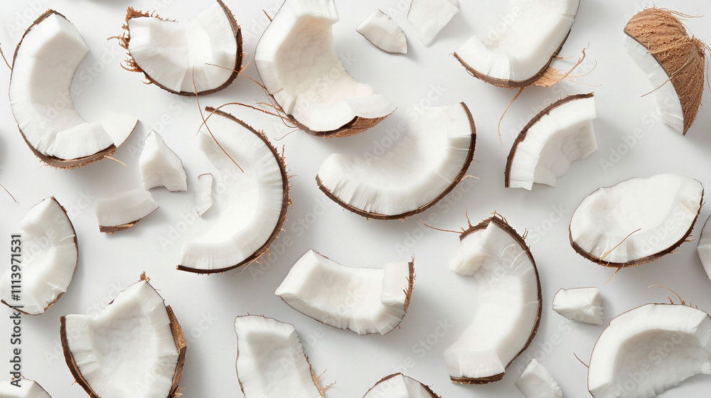 _Coconut_pieces_arranged_artistically_on_a_wh_ _Coconut_pieces_arranged_artistically_on_a_wh_
