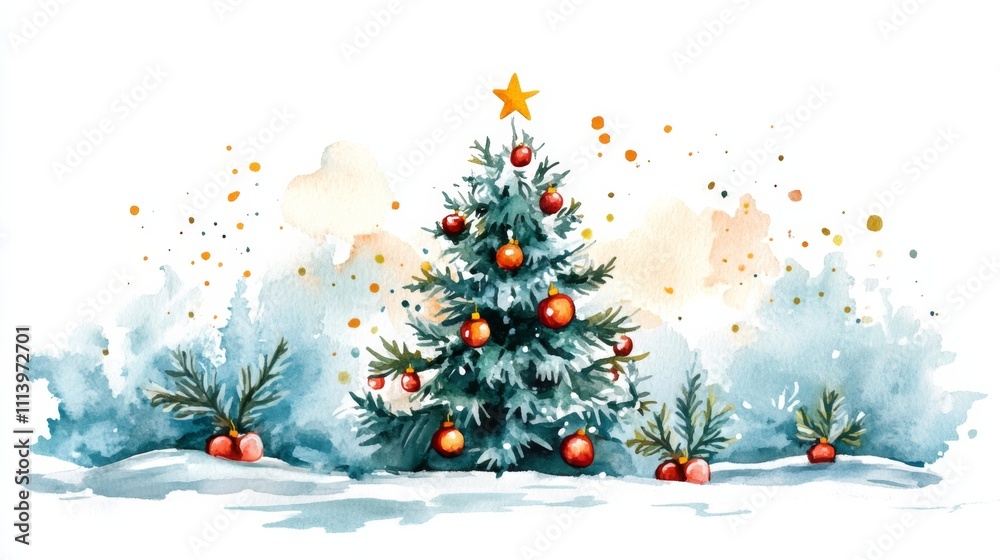 Obraz premium Watercolor Christmas Tree Scene