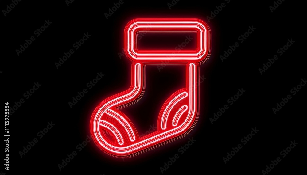 Red neon Christmas socks sign. neon Christmas socks icon