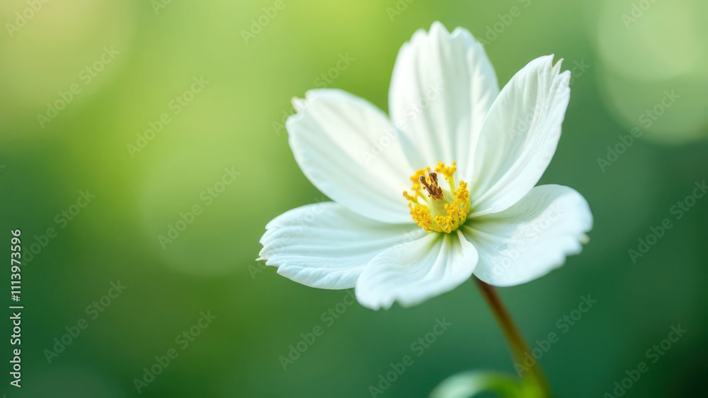 Fototapeta premium White flower in bloom against a soft green background