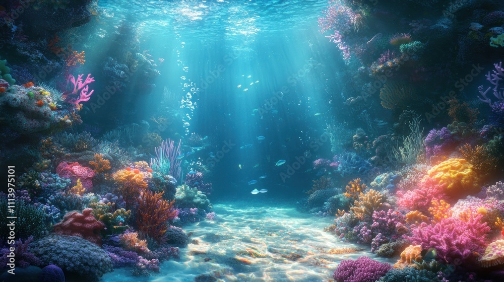 Vibrant Coral Reef Underwater Scene With Fish Vibrant Coral Reef Underwater Scene With Fish