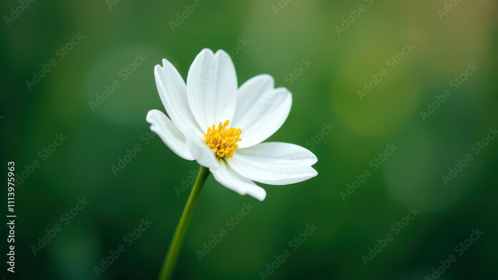 Delicate white flower against soft green background in nature Delicate white flower against soft green background in nature