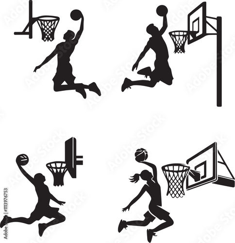 Dynamic Basketball Dunk Silhouettes - Adobe Stock