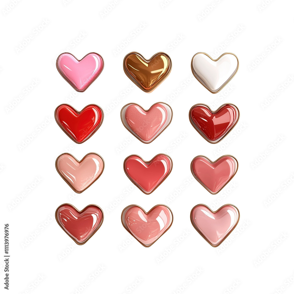 Twelve Glossy Hearts in Various Colors Valentine's Day, Love, and Romance Design Elements Twelve Glossy Hearts in Various Colors Valentine's Day, Love, and Romance Design Elements