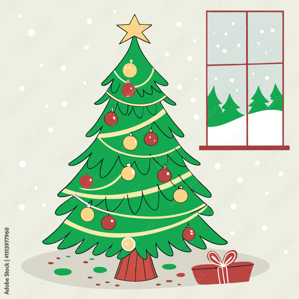 Christma Tree Concept In Winter With Many Gift Boxes Christma Tree Concept In Winter With Many Gift Boxes