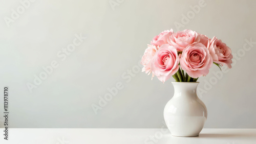 Wallpaper Mural Elegant arrangement of pink roses in a white vase on minimalist background Torontodigital.ca