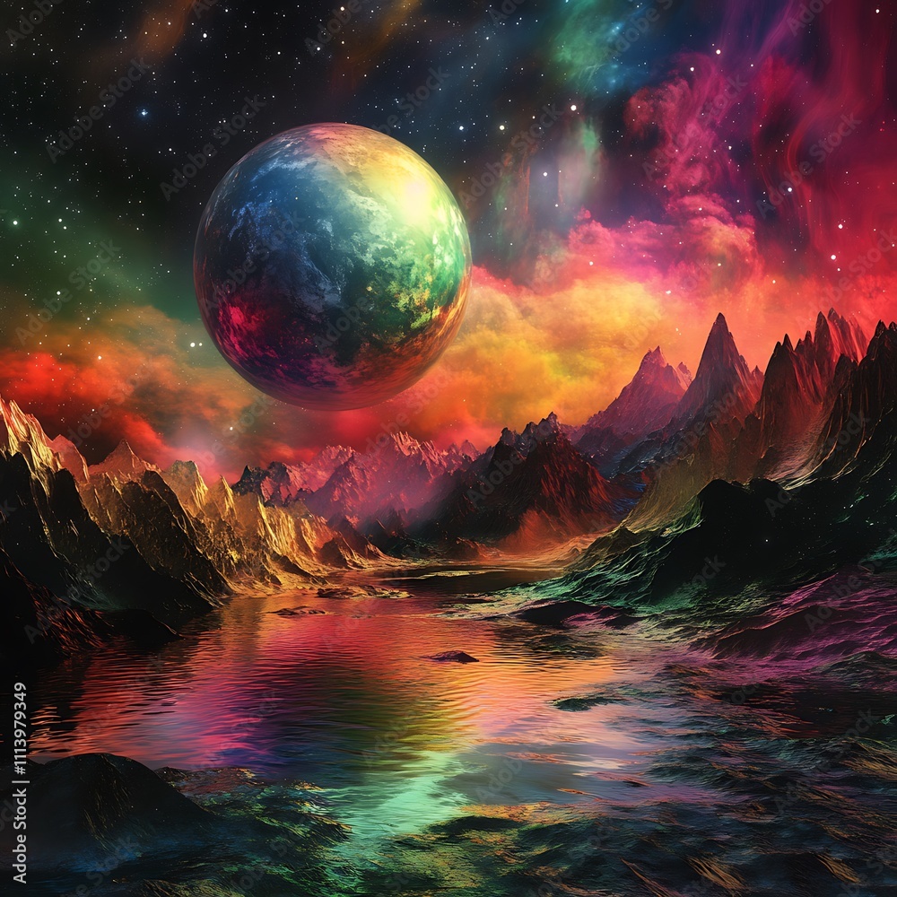 Multi color fantasy landscape brought to life through abstract design Multi color fantasy landscape brought to life through abstract design