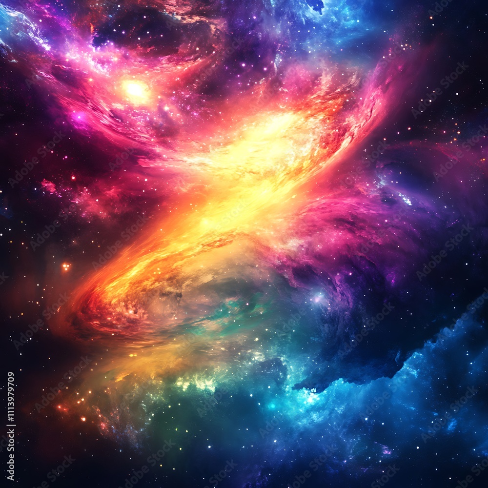 Fototapeta premium Multi colored galaxy glowing brightly with abstract stratospheric elegance image