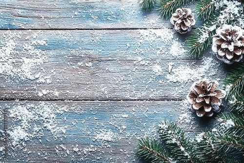 hyper realistic photo of  Old wood texture with snow and firtree , isolated on white background,  , copy space, copy space for text, photo
