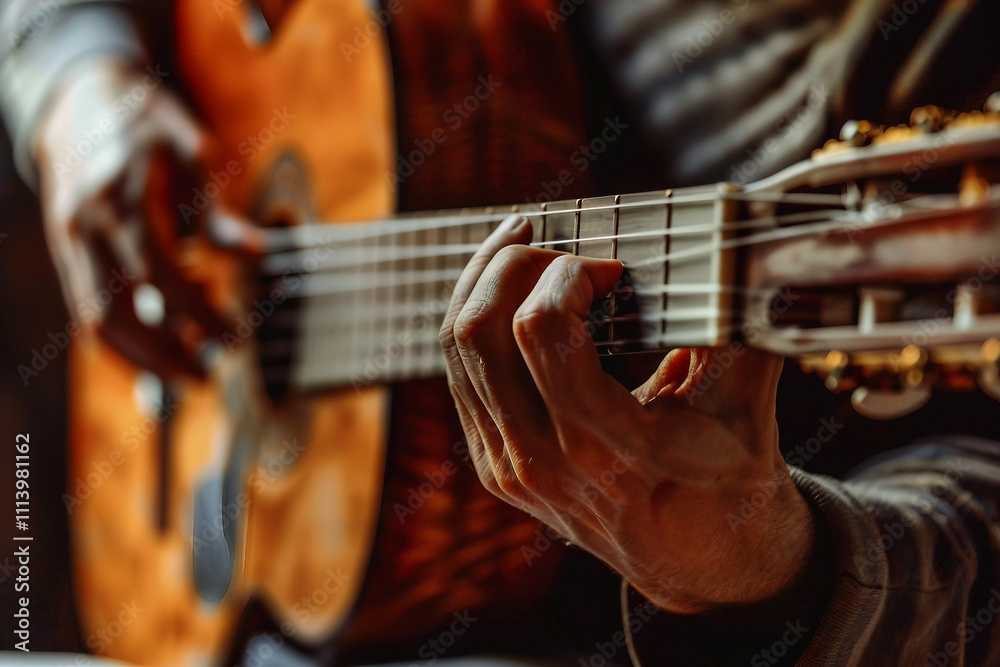 Generative AI Image of a Guitarist Performing with Acoustic Guitar Generative AI Image of a Guitarist Performing with Acoustic Guitar