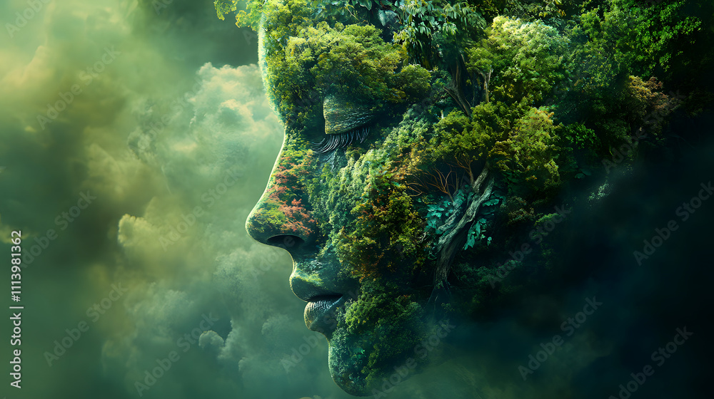 Mother Nature's Face: Surreal Art of a Woman Merged with Lush Forests ...