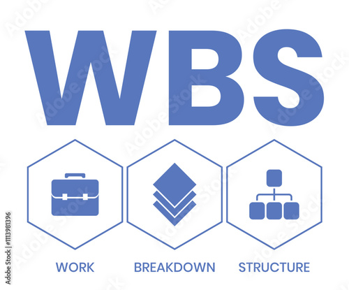 WBS - Work Breakdown Structure acronym. business concept background. vector illustration concept with keywords and icons. lettering illustration with icons for web banner, flyer, landing