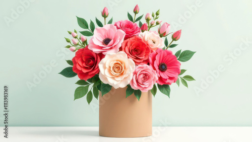 Wallpaper Mural Elegant bouquet of red and pink flowers in brown vase Torontodigital.ca