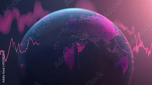 Global financial market visualization; a stylized Earth globe with dynamic stock market data graph overlay. Ideal for illustrating global economics, finance, or technology concepts.