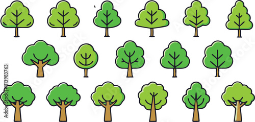 Cartoon style tree icon set Vector.