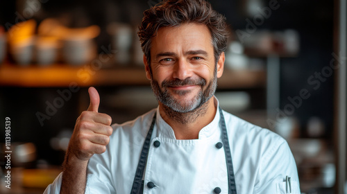 chef male thumb up on white background , studio shot photo