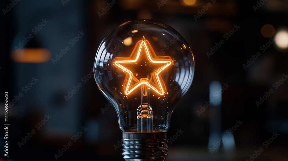 Close-Up of Illuminated Light Bulb with Star-Shaped Filament Close-Up of Illuminated Light Bulb with Star-Shaped Filament