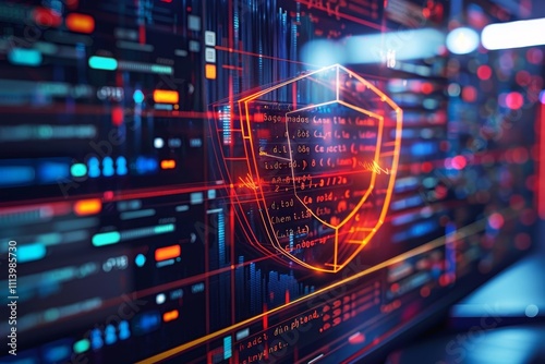 Wallpaper Mural A visual representation of cyber security as the essential safeguard for the expanding Internet of Things landscape. Data security shield on a computer screen. Torontodigital.ca